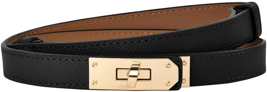 کمربند باریک چرمی زنانه Excefore، کمربند باریک کشی، کمربند مجلسی قابل تنظیم، کمربند باریک کمر، قفل چرخشی آلیاژی با رنگ ثابت کلاسیک، مناسب برای لباس، شلوار جین، کت