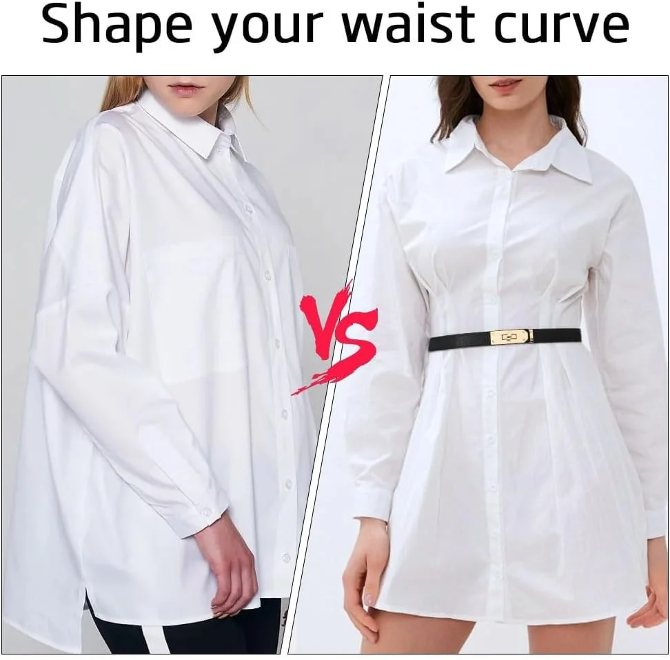 کمربند باریک چرمی زنانه Excefore، کمربند باریک کشی، کمربند مجلسی قابل تنظیم، کمربند باریک کمر، قفل چرخشی آلیاژی با رنگ ثابت کلاسیک، مناسب برای لباس، شلوار جین، کت