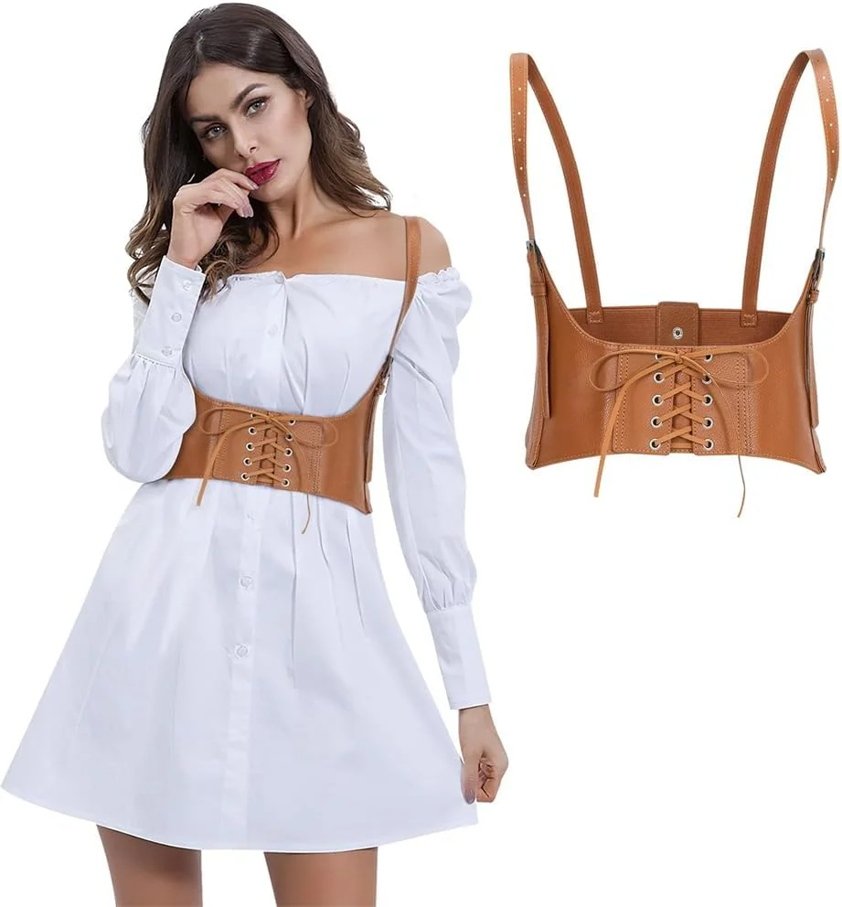 کمربند کرستی، کمربند چرمی PU فشن زنانه، جلیقه کرستی قابل تنظیم زیر سینه برای لباس دخترانه، لباس مهمانی کمربند کرستی، کمربند چرمی PU فشن زنانه، جلیقه کرستی قابل تنظیم زیر سینه برای لباس دخترانه، لباس مهمانی