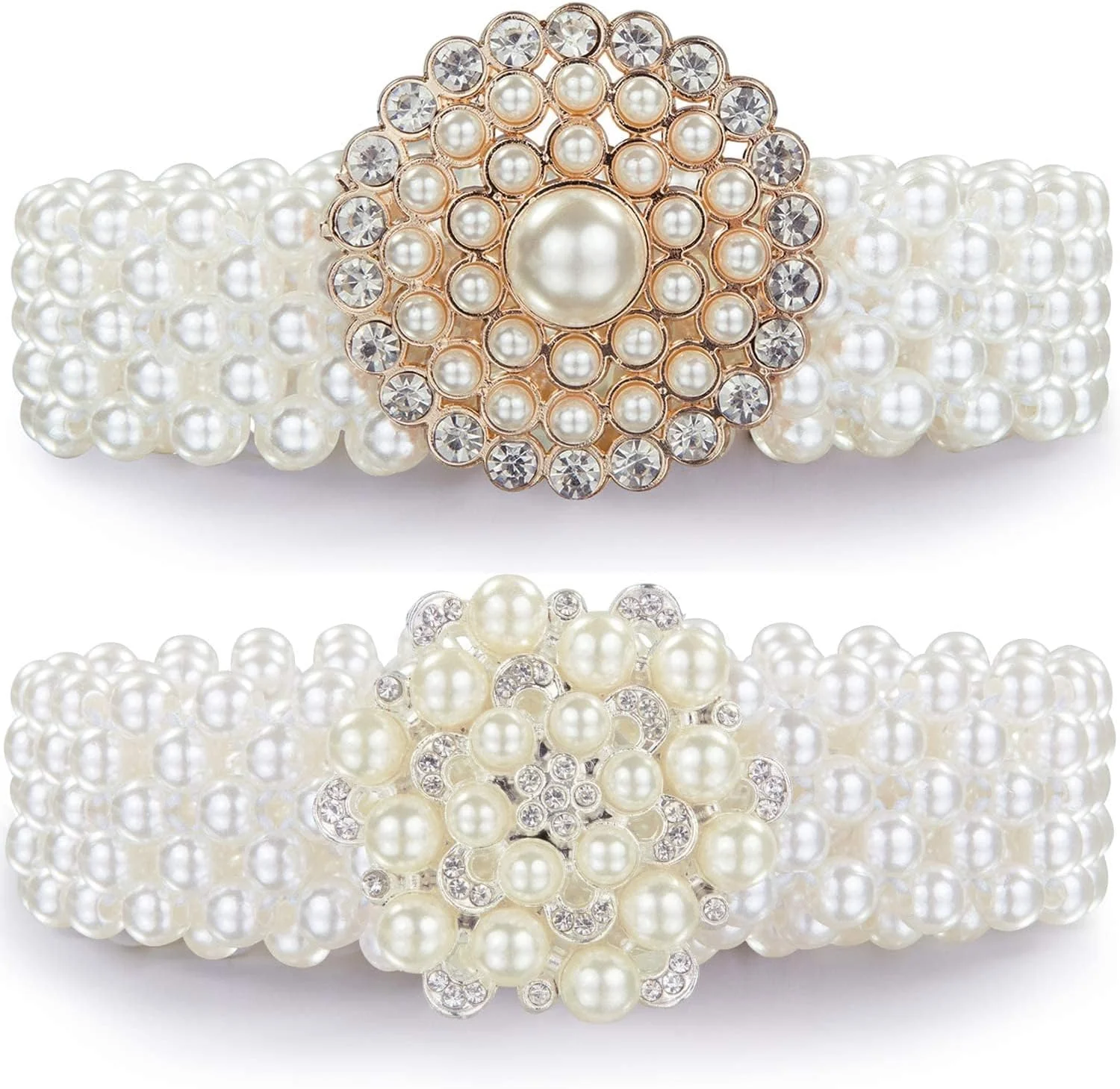 ست هدیه 2 عددی کمربند مرواریدی زنانه، زنجیر کمری لباس عروس سفید شیری شیک با نگین های کریستالی، ست هدیه لوازم جانبی لباس تزئین شده با مروارید، جواهرات بدن به سبک غربی برای زنان و دختران 67 سانتی متر