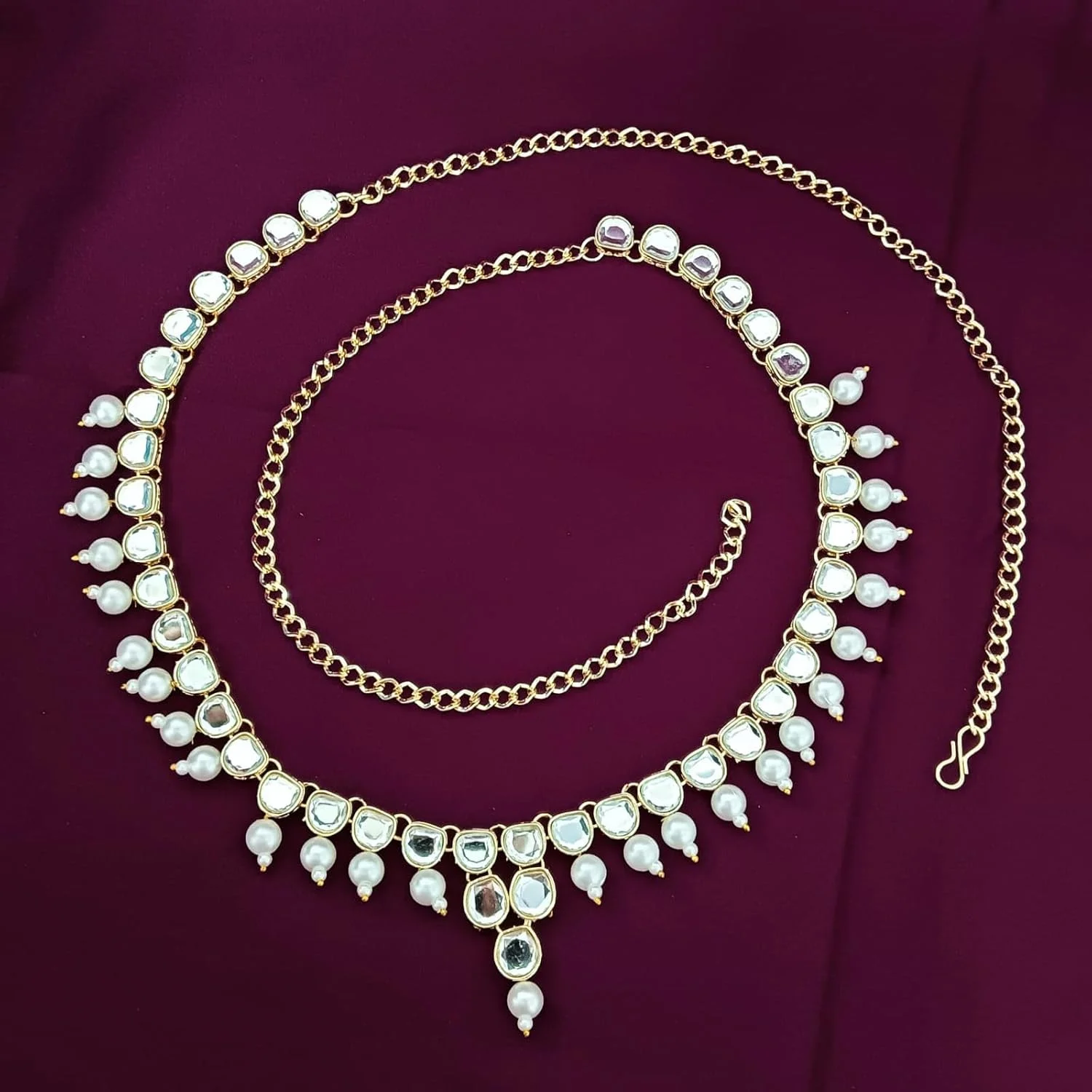 Efulgenz کمربند کمر زنجیری به سبک بوهمی رترو وینتیج، جواهرات زنجیر کمری عروس هندی، جواهرات بدلیجات آویز مروارید مصنوعی کندان برای زنان