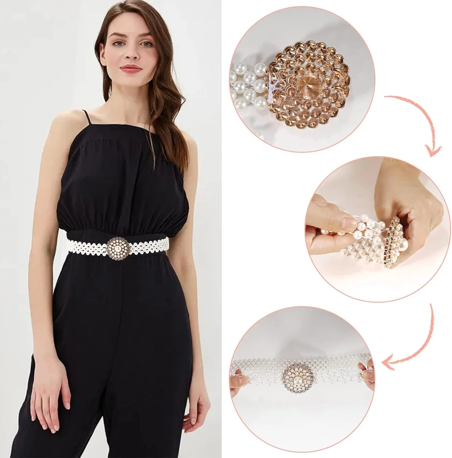 ست هدیه 2 عددی کمربند مرواریدی زنانه، زنجیر کمری لباس عروس سفید شیری شیک با نگین های کریستالی، ست هدیه لوازم جانبی لباس تزئین شده با مروارید، جواهرات بدن به سبک غربی برای زنان و دختران 67 سانتی متر