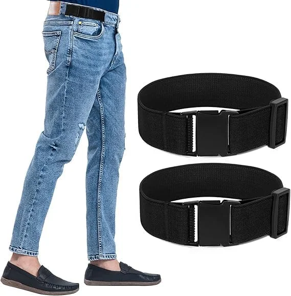 بسته 2 عددی کمربند کشی نامرئی بدون سگک مردانه و زنانه، مناسب برای شلوار جین، اندازه 1.5 اینچ