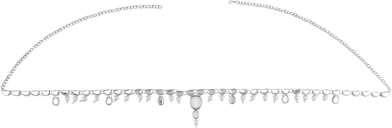 Efulgenz جواهرات هندی اکسید شده کمربند زنجیره ای شکم با نگین های مصنوعی و مروارید بدلی، سبک بوهو، بوهمی، رترو، وینتیج، زیورآلات بدن آویز کمر برای زنان