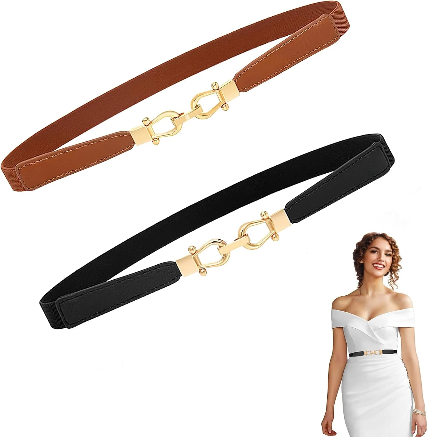 کمربندهای باریک قابل تنظیم زنانه، اکسسوری های شیک برای لباس و شلوار جین، قفل چرخشی آلیاژ جامد، کمربندهای مد روز