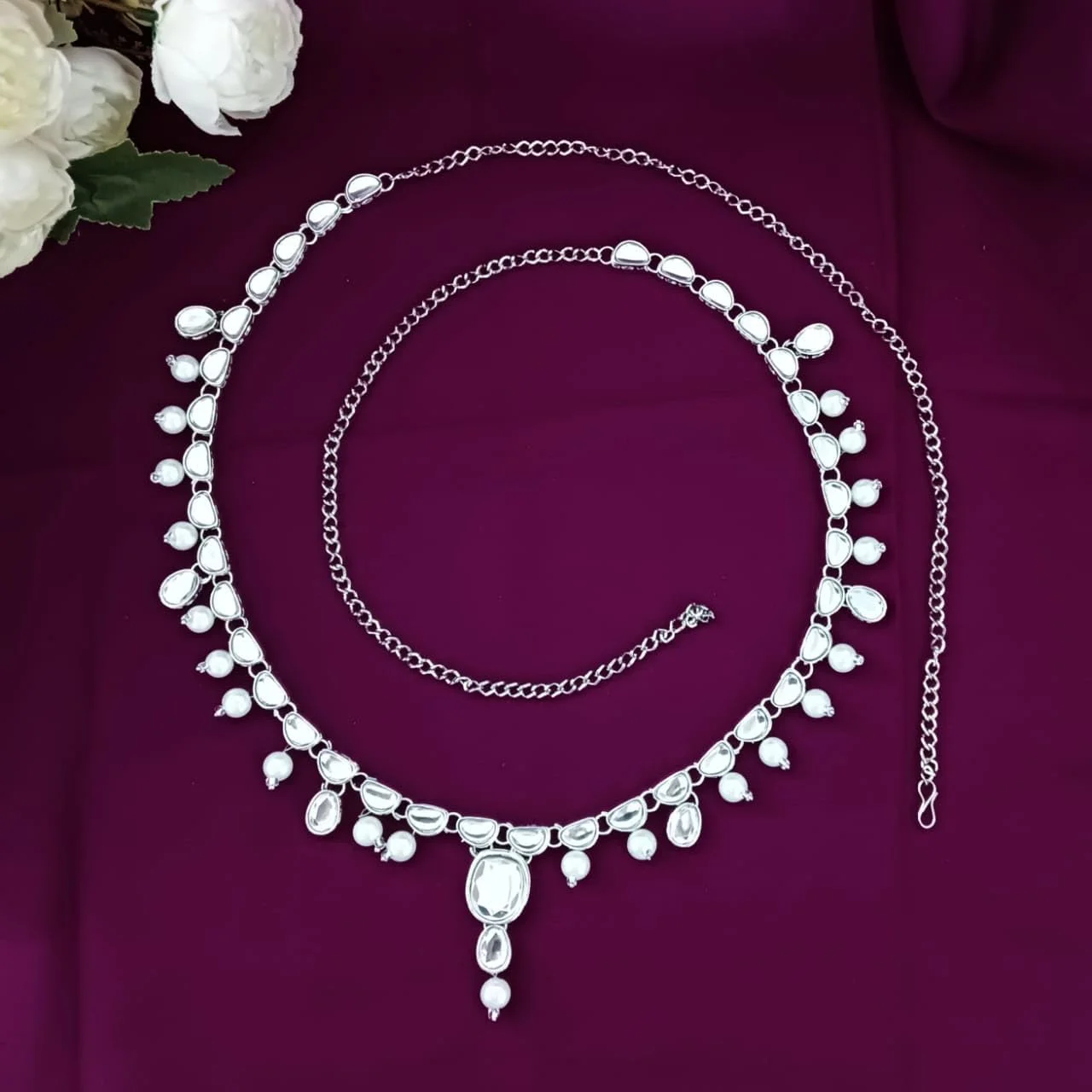 Efulgenz جواهرات هندی اکسید شده کمربند زنجیره ای شکم با نگین های مصنوعی و مروارید بدلی، سبک بوهو، بوهمی، رترو، وینتیج، زیورآلات بدن آویز کمر برای زنان