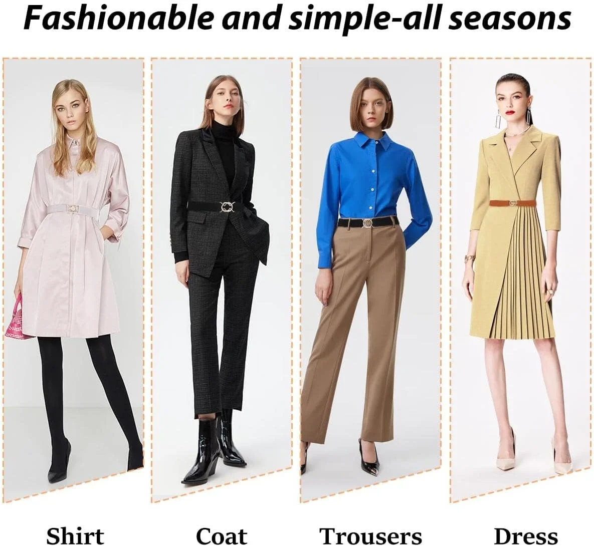 ست کمربند کشی زنانه 3 عددی، کمربندهای فشن و سبک وینتیج، کمربند حلقه دوتایی، سگک تخت بدون سوراخ، کمربند کمر کشی رترو برای شلوار جین و پیراهن