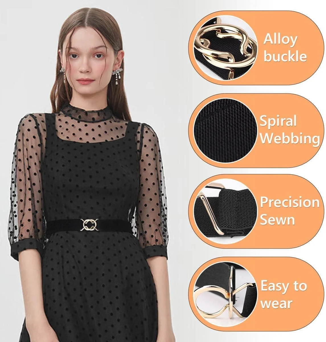 ست کمربند کشی زنانه 3 عددی، کمربندهای فشن و سبک وینتیج، کمربند حلقه دوتایی، سگک تخت بدون سوراخ، کمربند کمر کشی رترو برای شلوار جین و پیراهن