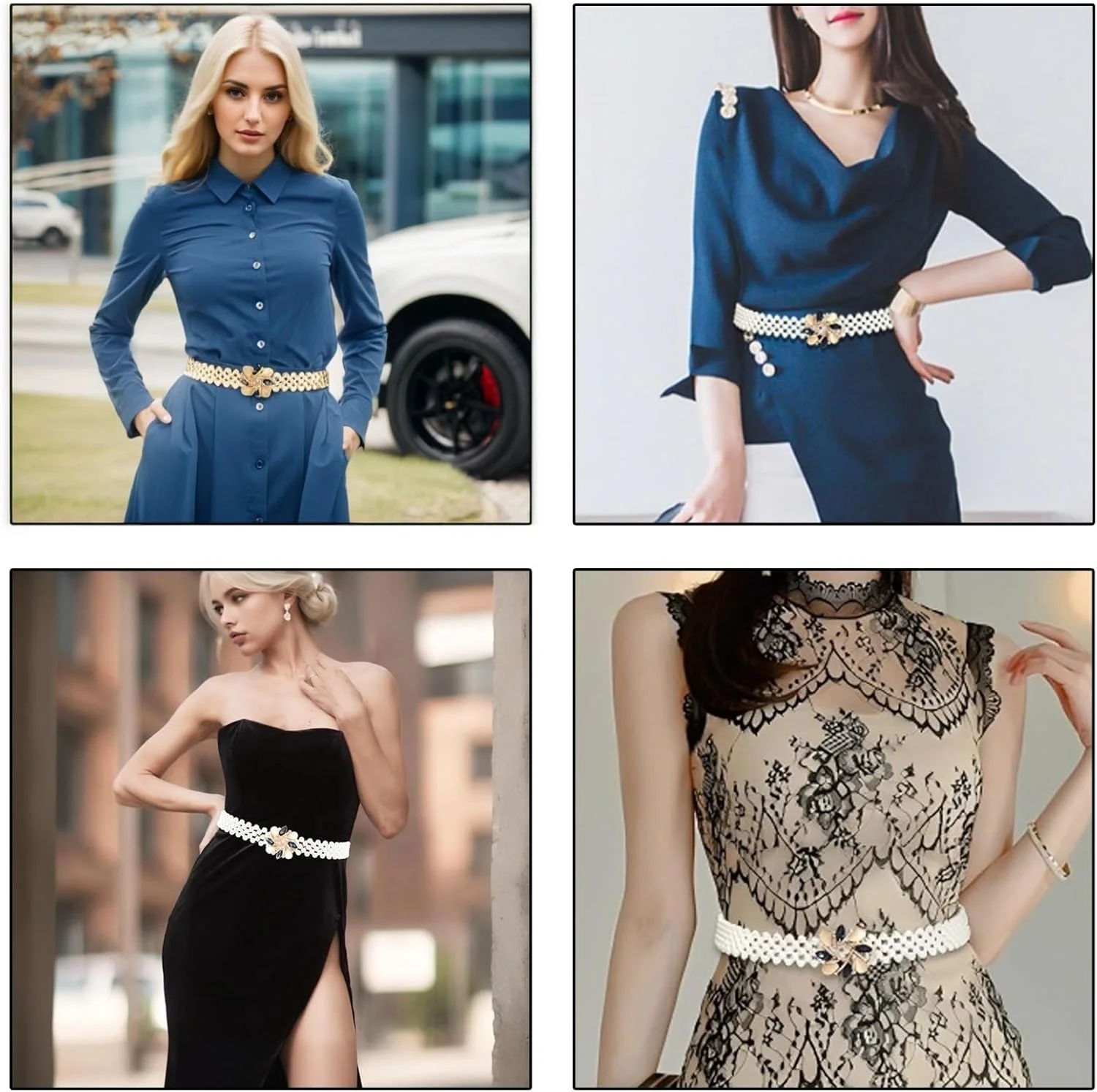 کمربند کشی زنانه مروارید و نگین دار - کمربند تزئینی لباس با جزئیات درخشان - اکسسوری شیک برای لباس ها - ایده آل برای زنان و دختران