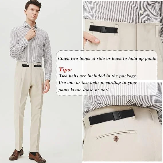 بسته 2 عددی کمربند کشی نامرئی بدون سگک مردانه و زنانه، مناسب برای شلوار جین، اندازه 1.5 اینچ