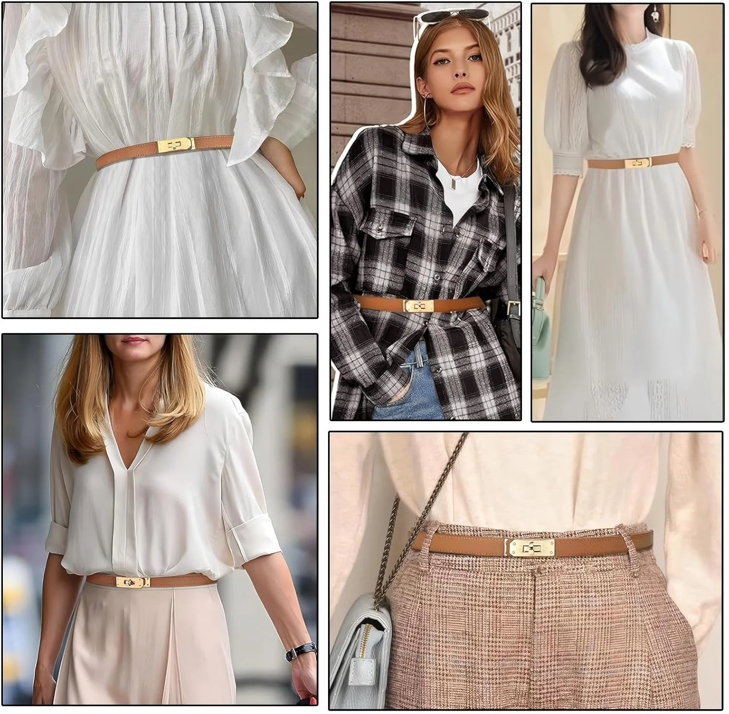 کمربندهای باریک قابل تنظیم زنانه - اکسسوری های شیک برای لباس و شلوار جین - قفل چرخشی آلیاژ رنگ ثابت - کمربندهای مد روز