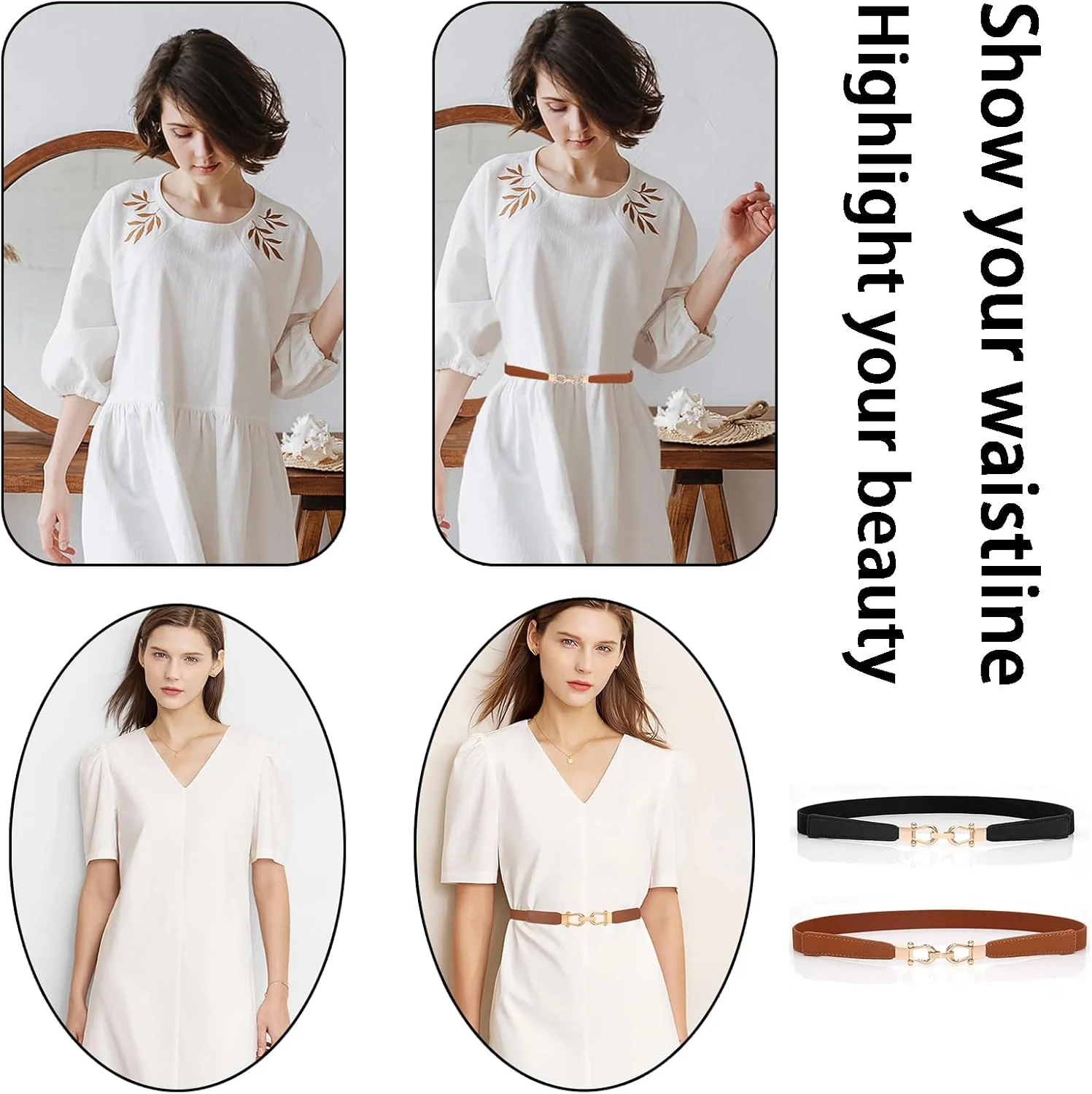 کمربندهای باریک قابل تنظیم زنانه، اکسسوری های شیک برای لباس و شلوار جین، قفل چرخشی آلیاژ جامد، کمربندهای مد روز