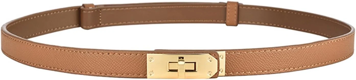 کمربند باریک قابل تنظیم زنانه، کمربندهای باریک برای لباس زنانه رنگ ثابت آلیاژی قفل چرخشی برای شلوار جین (رنگ کاراملی)