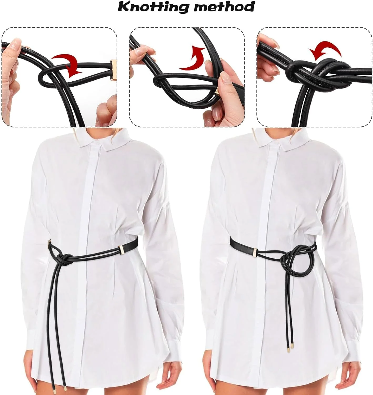 کمربند باریک زنانه چرمی PU با گره قابل تنظیم مناسب برای لباس مجلسی و استایل روزمره کمربند باریک زنانه چرمی PU با گره قابل تنظیم مناسب برای لباس مجلسی و استایل روزمره