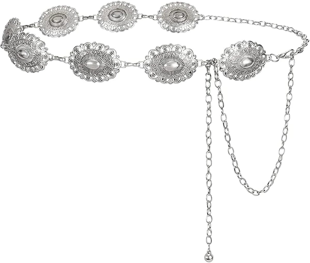 کمربند زنجیری فلزی زنانه 115 سانتی متری، کمربندهای زنجیری بوهمی، کمربند قابل تنظیم فلزی، مناسب برای شلوار جین و پیراهن