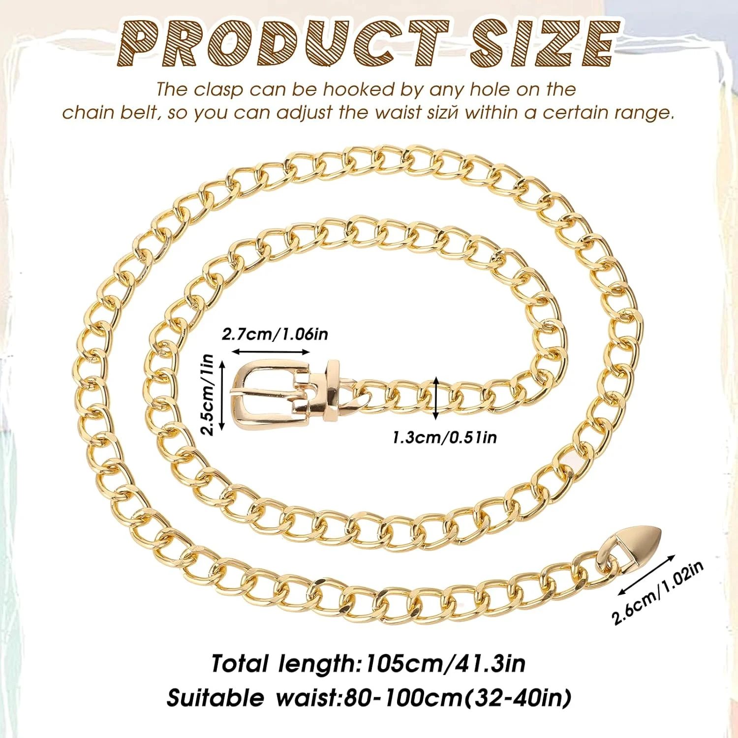 کمربند زنجیری طلایی قابل تنظیم زنانه، اکسسوری فلزی کمر به سبک وسترن، زنجیر شکم سایز بزرگ، کمربند مد بوهمی ضخیم، دکوراسیون یکپارچهسازی با سیستمعامل قدیمی