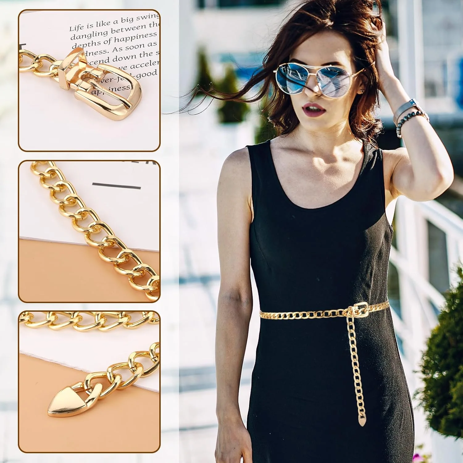 کمربند زنجیری طلایی قابل تنظیم زنانه، اکسسوری فلزی کمر به سبک وسترن، زنجیر شکم سایز بزرگ، کمربند مد بوهمی ضخیم، دکوراسیون یکپارچهسازی با سیستمعامل قدیمی