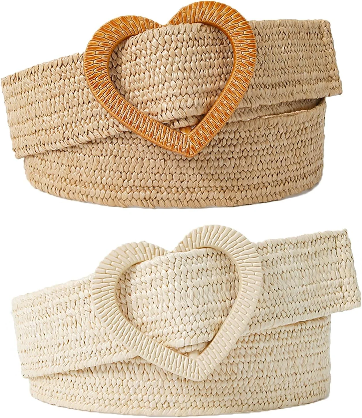 کمربند بافتنی زنانه دخترانه، کمربند کشی پهن بافته شده با سگک قلبی برای شلوار جین و پیراهن تابستانی 2 عددی