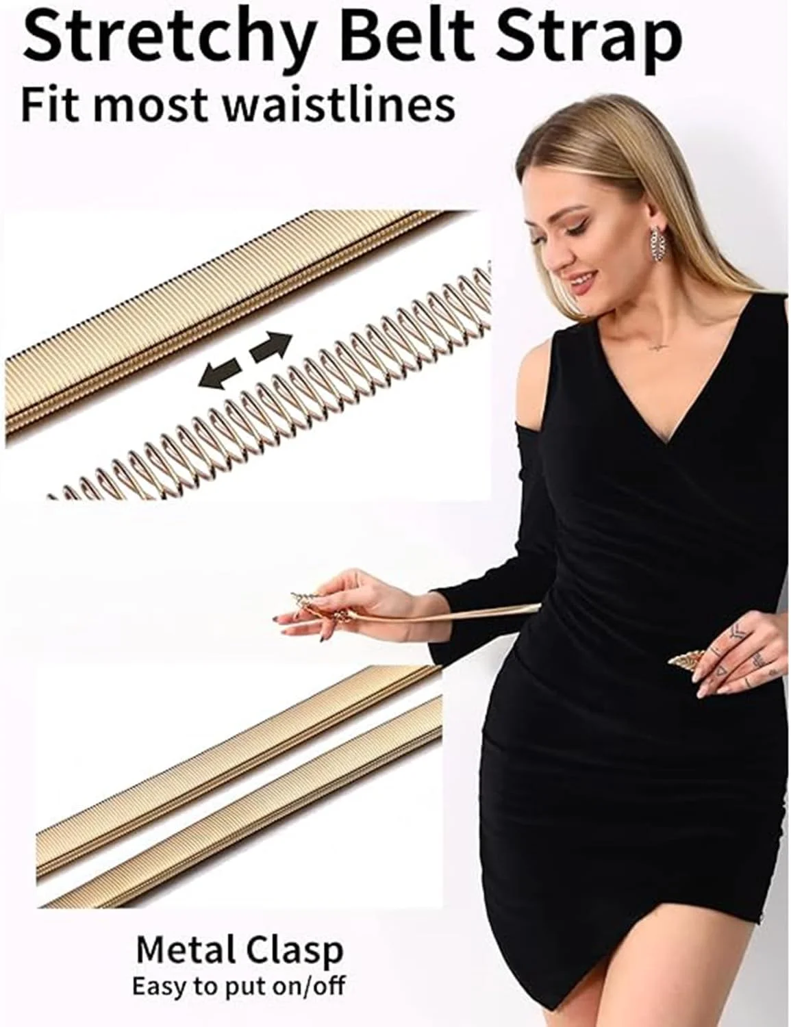 کمربند زنانه بولیوی، 2 عدد کمربند باریک کشسان و تزئینی با سگک قابل تنظیم برای لباس، شلوار جین، لباس رسمی، دامن، کمربند زنجیری فلزی برگ دار زنانه