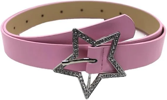 کمربندهای زیبای BIGTHREE، کمربند دخترانه جذاب، کمربند صورتی دخترانه، کمربند صورتی ستاره پنج پر، نفیس و مد روز، مناسب برای ست کردن لباس های دخترانه و زنانه.