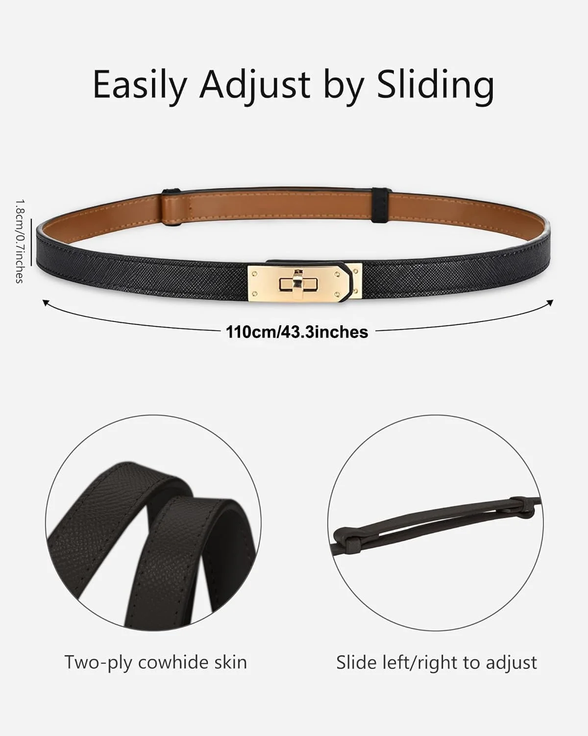 ست 2 عددی کمربند باریک چرمی زنانه با سگک قفلی قابل تنظیم - ایده آل برای پیراهن، شلوار جین، شلوار و کت ست 2 عددی کمربند باریک چرمی زنانه با سگک قفلی قابل تنظیم - ایده آل برای پیراهن، شلوار جین، شلوار و کت