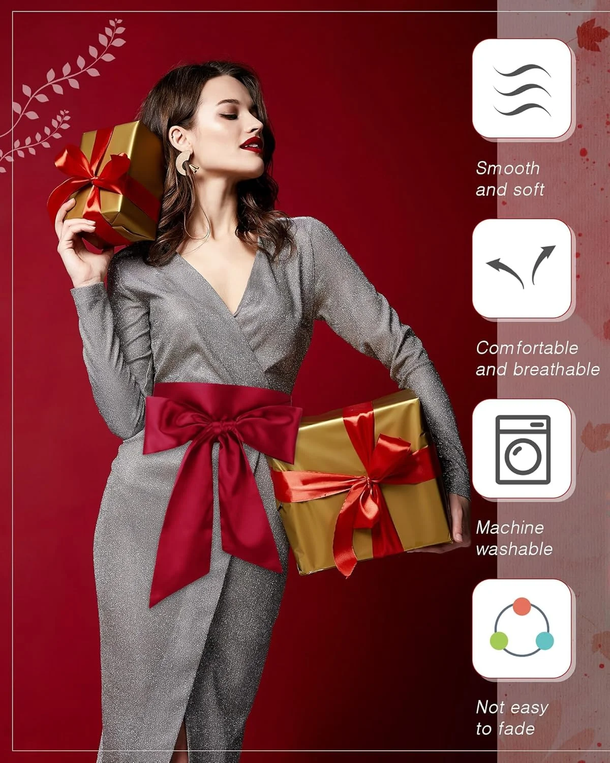 کمربند پاپیونی BIGTHREE، کمربند مجلسی برای لباس، کمربند ساتن عروسی، کمربند دامن زنانه، برای لباس مهمانی و مناسبت های خاص، کمربند تزئینی عروس پهنای 9.5 سانتی متر (قرمز بورگاندی)