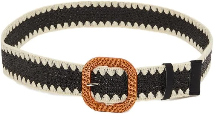 کمربند حصیری زنانه استایلی دو رنگ، سایز آزاد، مشکی