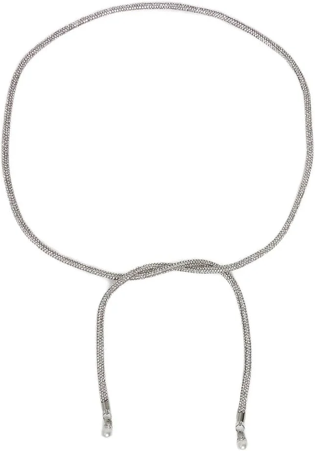 کمربند باریک بافت‌دار زنانه استایلی، سایز آزاد، نقره‌ای