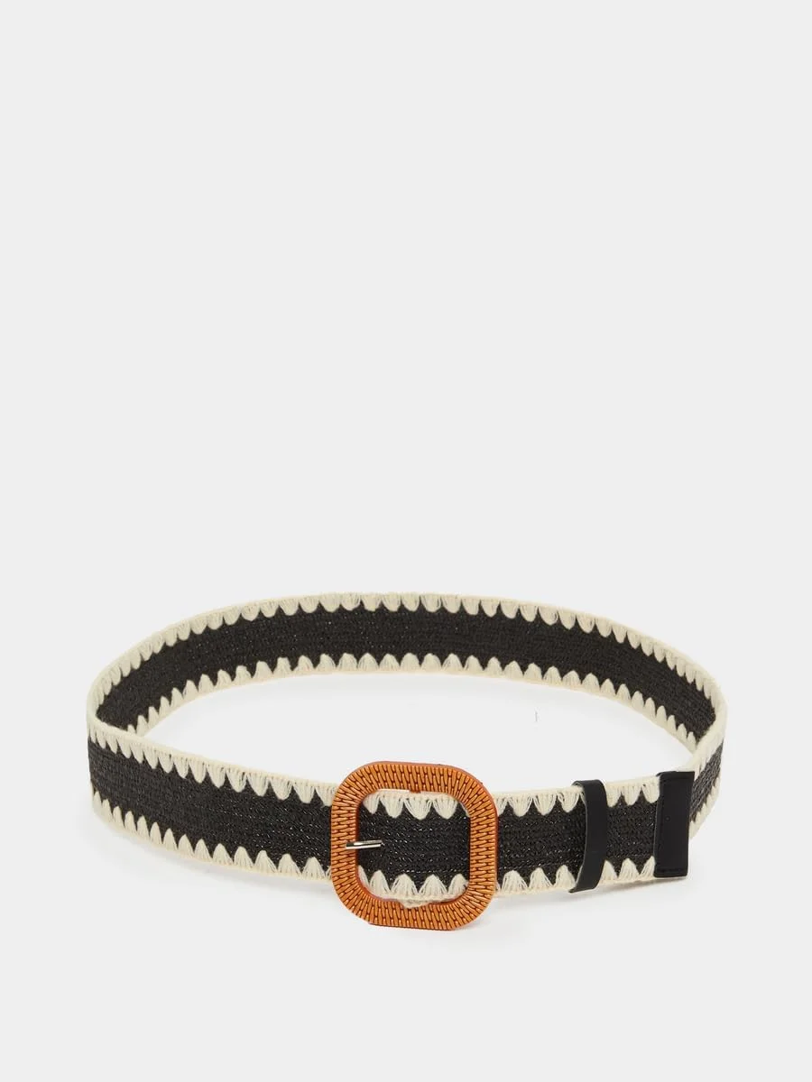 کمربند حصیری زنانه استایلی دو رنگ، سایز آزاد، مشکی کمربند حصیری زنانه استایلی دو رنگ، سایز آزاد، مشکی