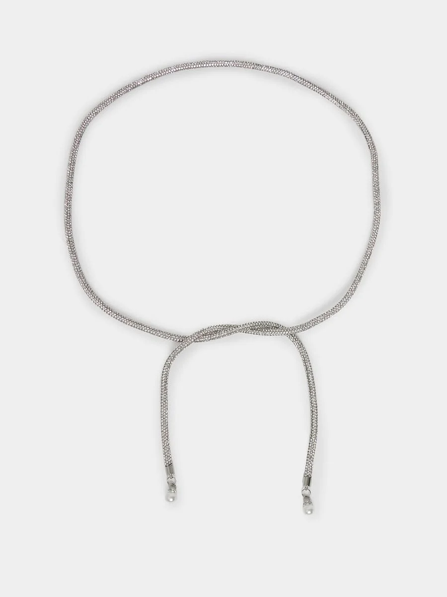 کمربند باریک بافت‌دار زنانه استایلی، سایز آزاد، نقره‌ای