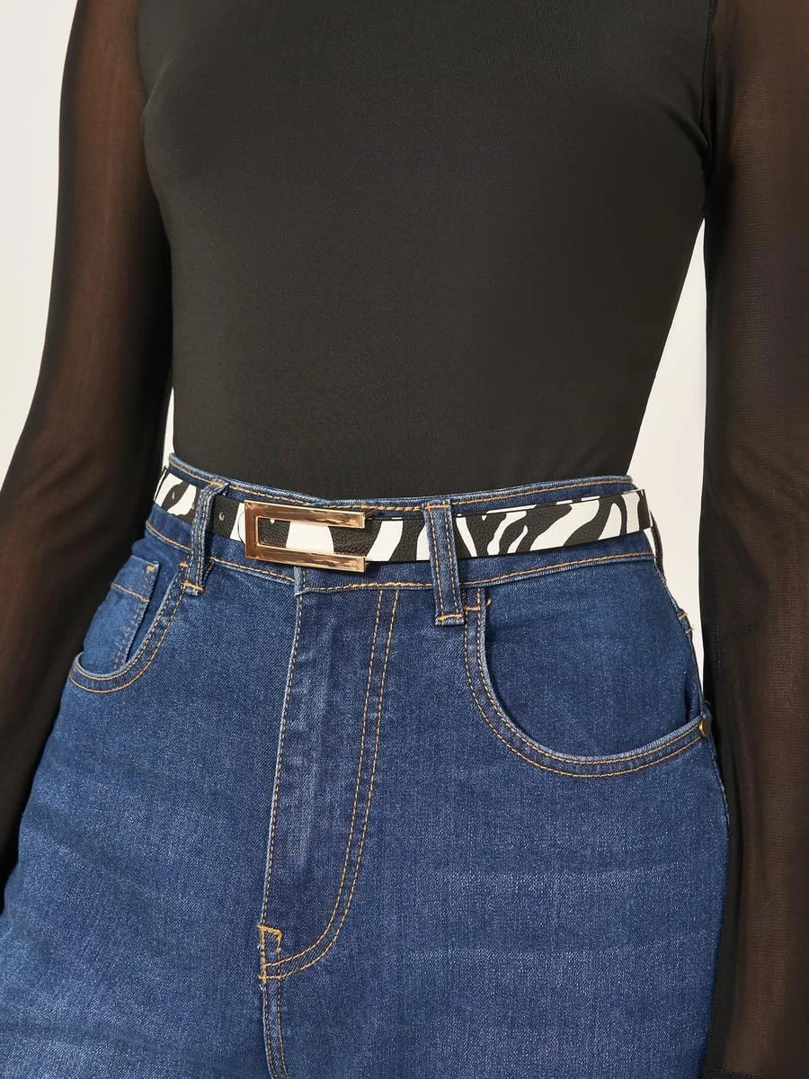 کمربند زنانه استایلی با طرح گورخری و سگک، سایز آزاد، چند رنگ