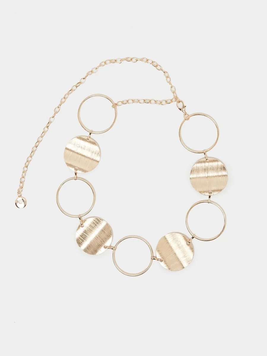 کمربند زنجیری سکه ای زنانه استایلی با قفل خرچنگی، سایز آزاد، طلایی کمربند زنجیری سکه ای زنانه استایلی با قفل خرچنگی، سایز آزاد، طلایی