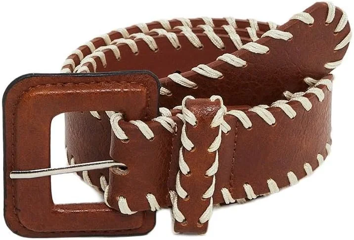 کمربند زنانه استایلی با طرح دوخت تزیینی - قهوه ای - سایز آزاد