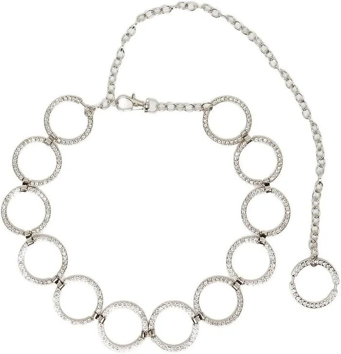 کمربند زنجیری چند دایره ای زنانه استایلی، سایز آزاد، نقره ای