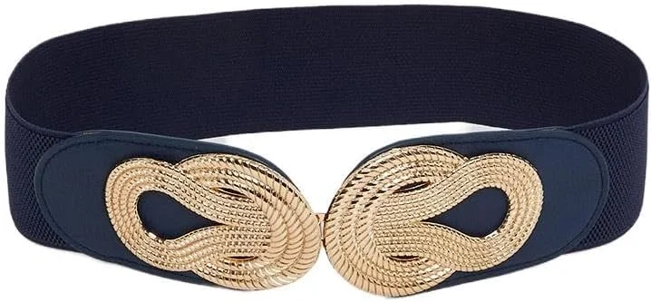 کمربند زنانه استایلی با تزیینات و بست گیره ای، سایز آزاد، سرمه ای تیره