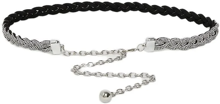 کمربند زنانه استایلی با تزیین بافت، سایز آزاد، مشکی