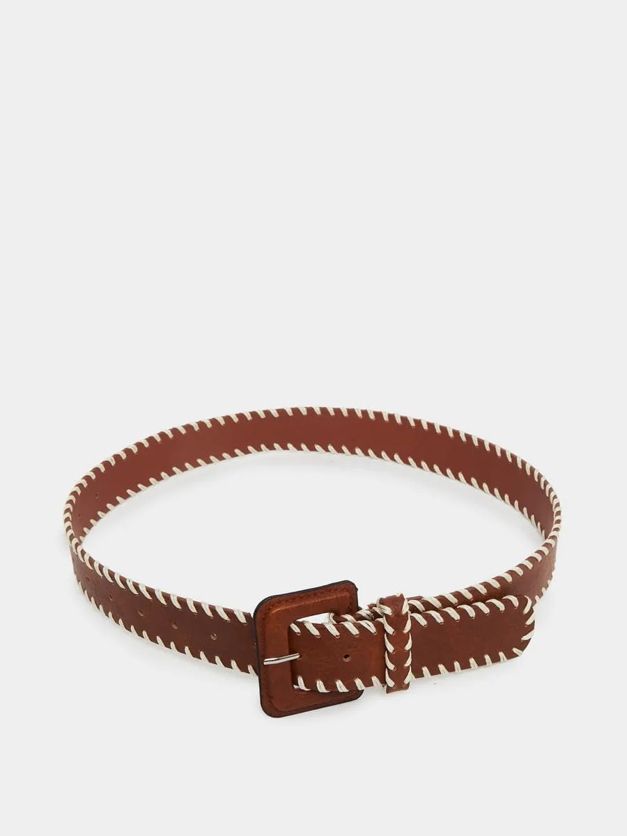 کمربند زنانه استایلی با طرح دوخت تزیینی - قهوه ای - سایز آزاد