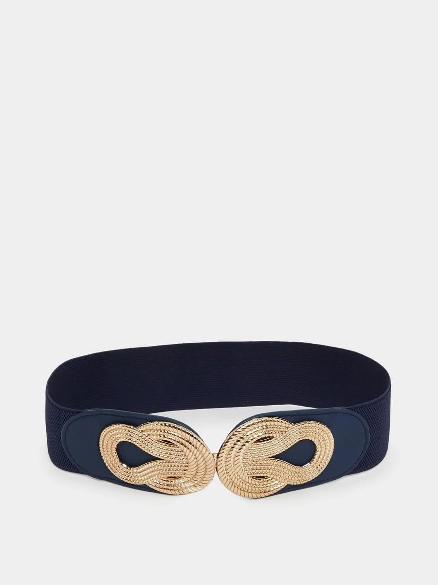 کمربند زنانه استایلی با تزیینات و بست گیره ای، سایز آزاد، سرمه ای تیره