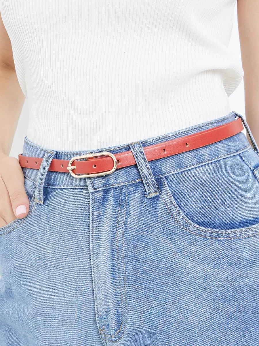 ست کمربند زنانه استایلی شامل 2 عدد - کمربند سگک بیضی یکدست - سایز آزاد - چند رنگ