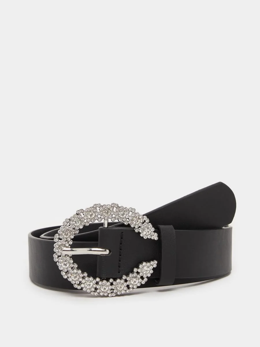 کمربند زنانه استایلی با جزئیات سگک تزیین شده، سایز آزاد، مشکی