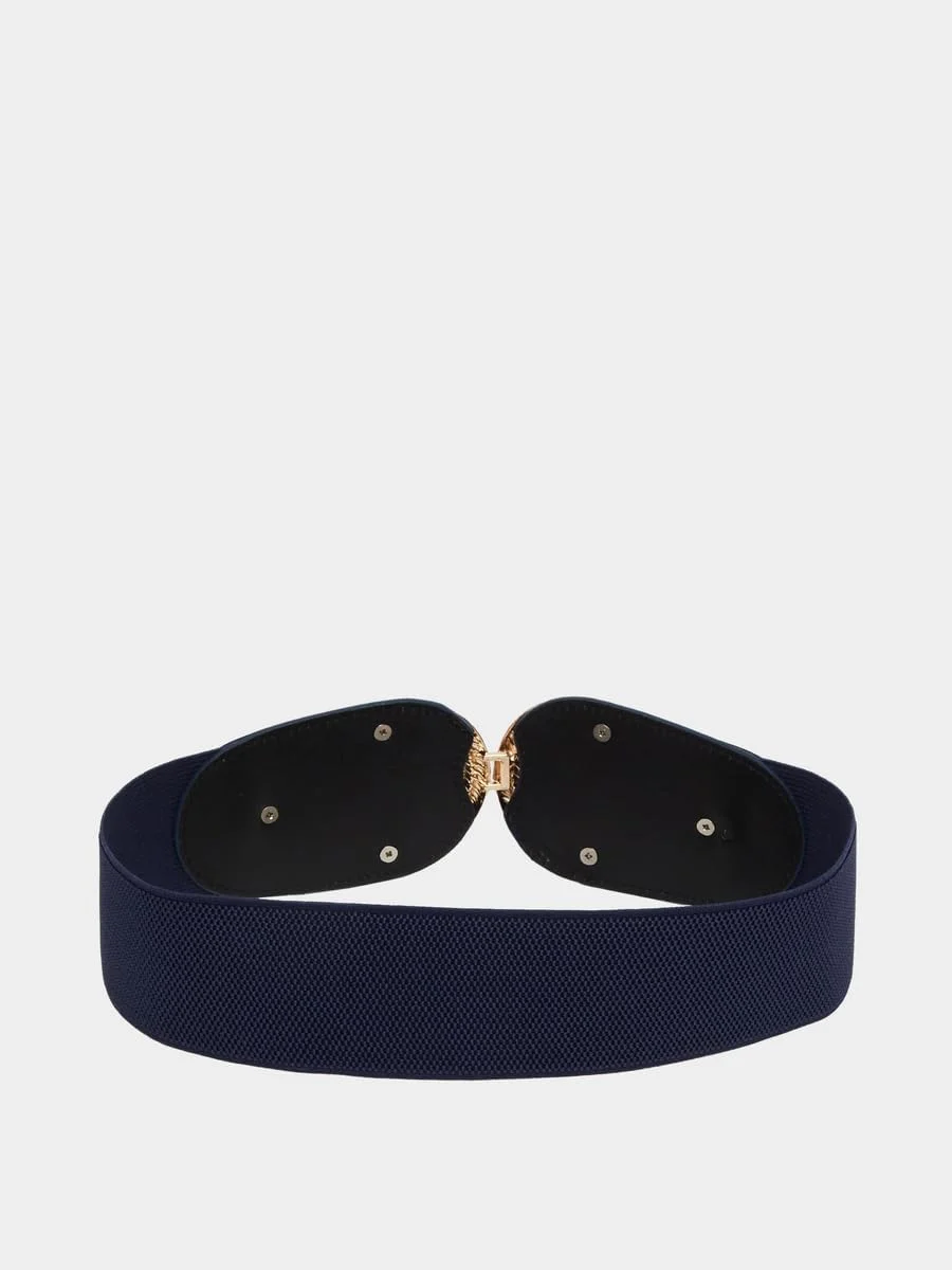 کمربند زنانه استایلی با تزیینات و بست گیره ای، سایز آزاد، سرمه ای تیره