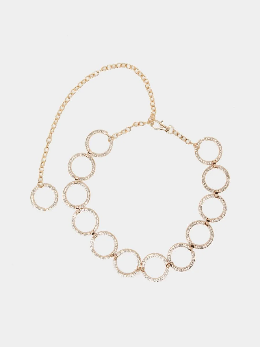 کمربند زنجیری چند دایره ای زنانه استایلی، سایز آزاد، طلایی