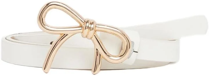 کمربند باریک زنانه استایلی با تزئین روبان فلزی - سفید - سایز آزاد