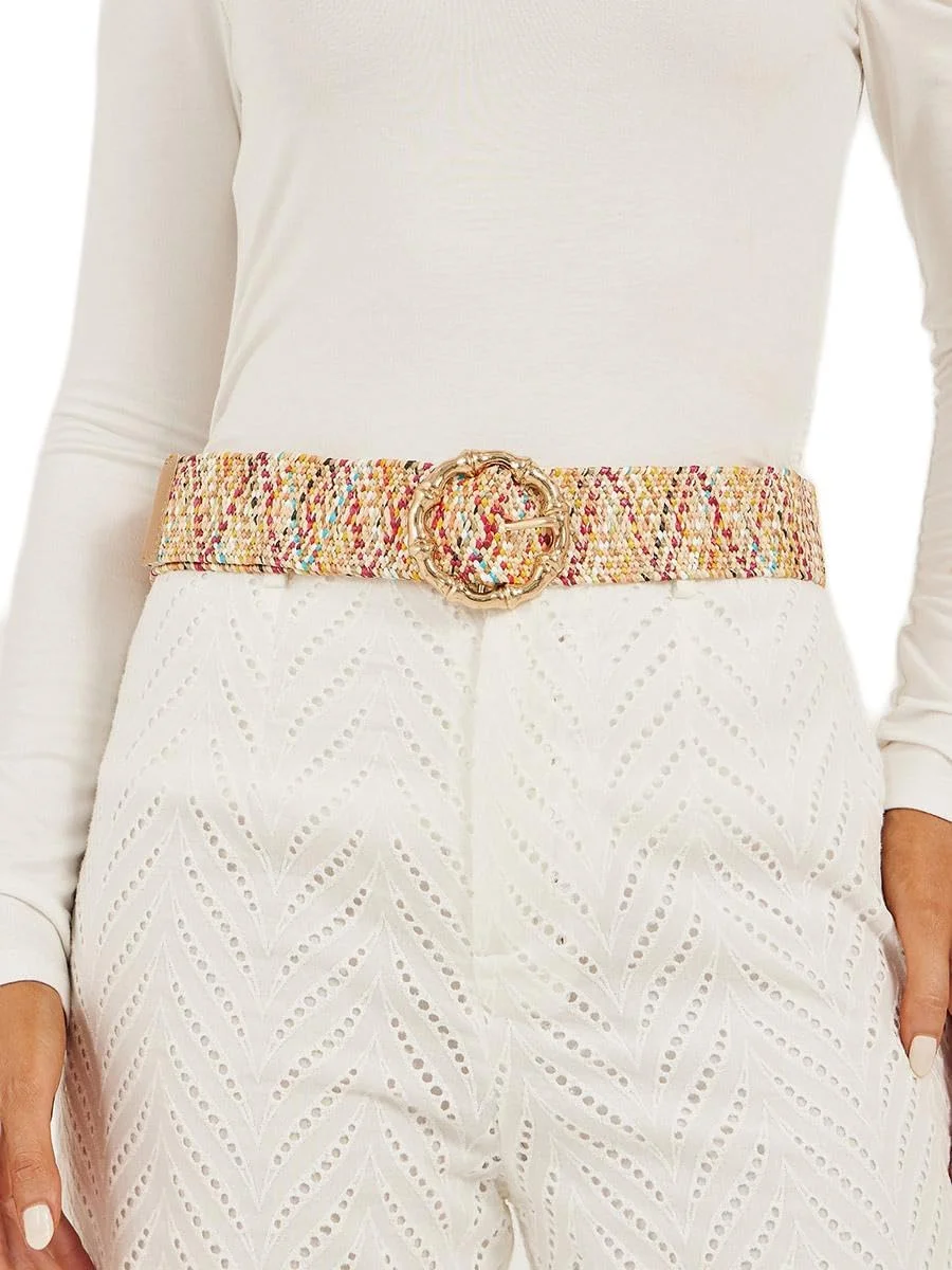 کمربند زنانه استایلی مدل 7012593920 با طرح بافت و سگک گرد سایز آزاد چند رنگ