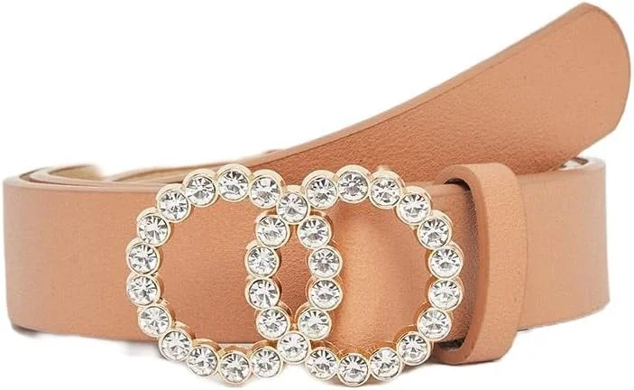 کمربند زنانه استایلی با سگک دو حلقه ای نگین دار