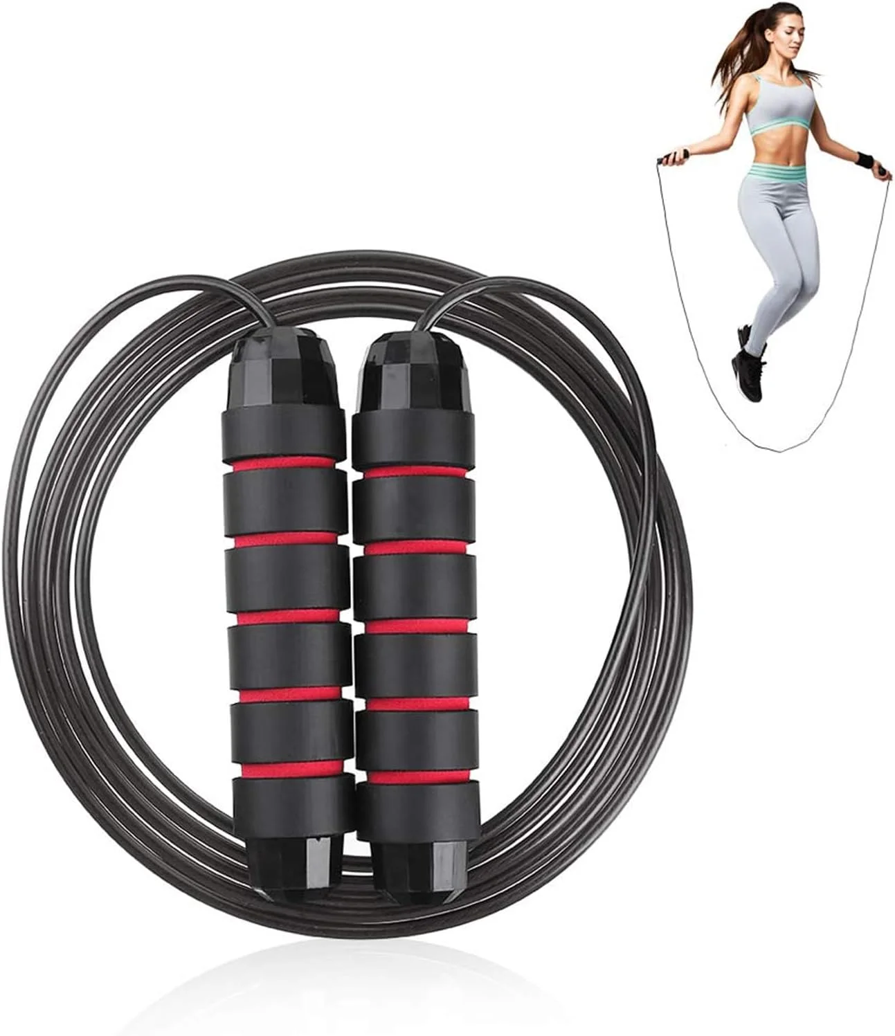 طناب پرش دوگانه وزنه دار قابل تنظیم AMERTEER، ضخیم و بدون گره خوردگی برای سوزاندن چربی، مناسب برای استقامت، کاهش وزن، کراس فیت، MMA، کاردیو و تمرین