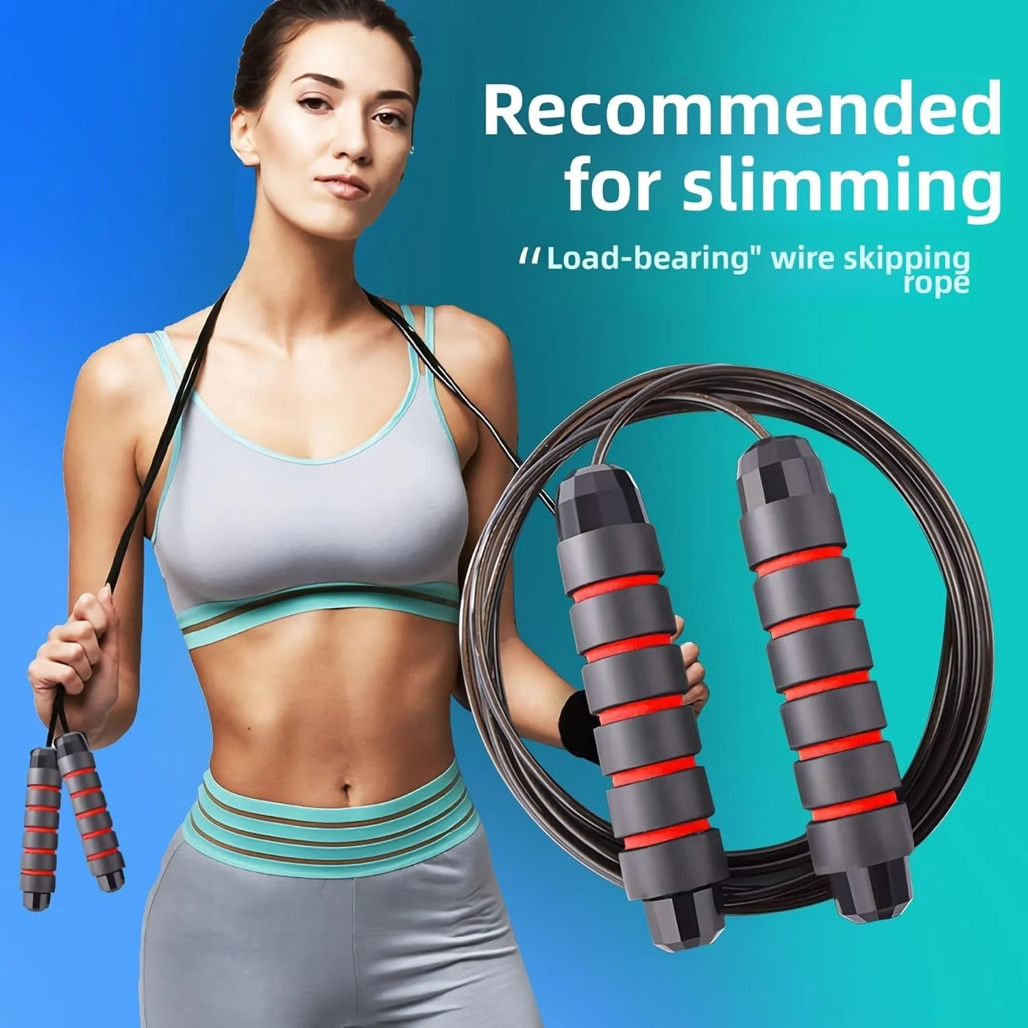 طناب پرش دوگانه وزنه دار قابل تنظیم AMERTEER، ضخیم و بدون گره خوردگی برای سوزاندن چربی، مناسب برای استقامت، کاهش وزن، کراس فیت، MMA، کاردیو و تمرین