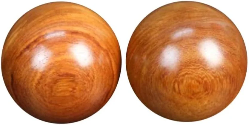 آزونه 2 عدد توپ مدیتیشن چوبی گرد، توپ ماساژ چی‌گونگ برای تمرینات سلامتی چینی، آرامش و درمان دست - 4 سانتی‌متر