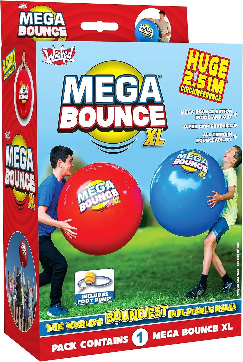 توپ بادی بزرگ Wicked Mega Bounce Xl - مناسب برای 3 سال به بالا، توپی با قابلیت پرش فوق العاده، توپ پرش بسیار بزرگ برای استفاده در همه سطوح، توپ ورزشی با گرافیک عالی برای گرفتن آسان
