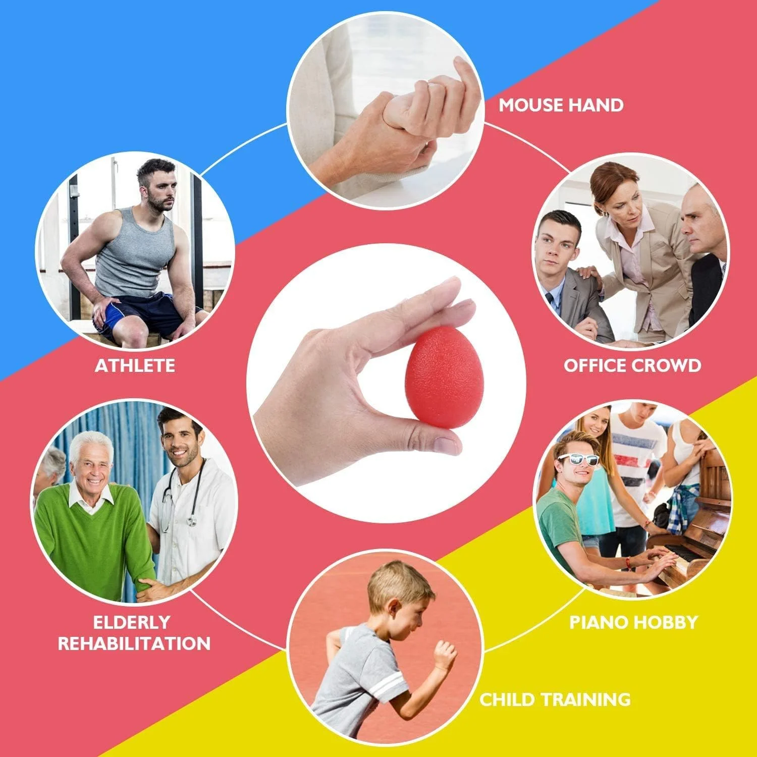 توپ های تمرین درمانی دست ژلی MAKINGTEC - 3 عدد - نرم/متوسط/سفت - تسکین استرس برای بزرگسالان و کودکان (آبی، قرمز، زرد)